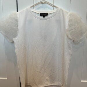 White Sheer Puff Sleeve Blouse